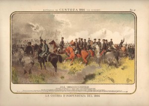 Umberto di Savoia alla battaglia di Custoza del 1866, in una stampa del tempo / Umberto of Savoy at the battle of Custoza in 1866, in a print of those times