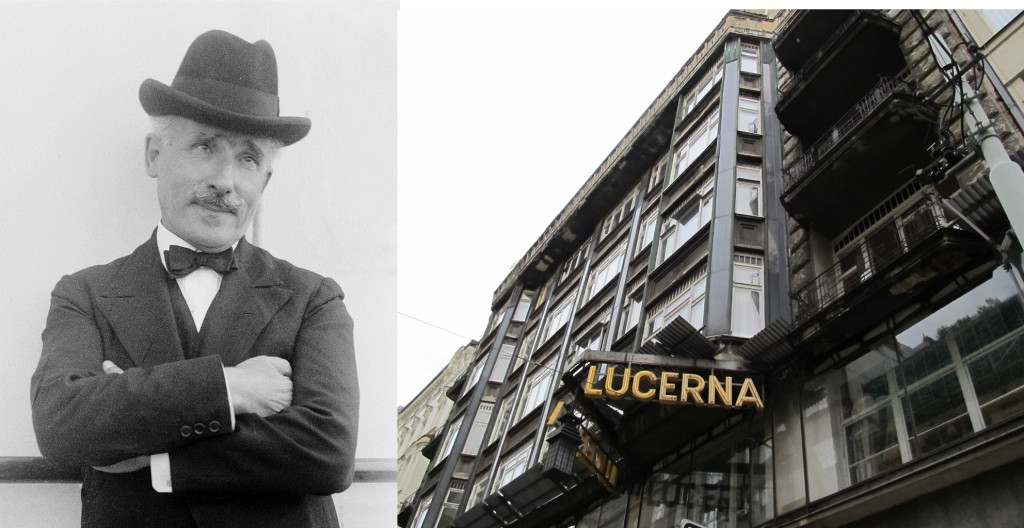 Arturo Toscanini e la facciata della Galleria Lucerna / Arturo Toscanini and the facade of Lucerna Gallery
